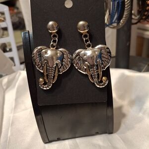 Elephant postback earrings silver and gold heavy solid metal